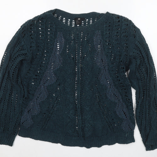 H&M Women's Green Pullover Jumper, Size S, Crew Neck