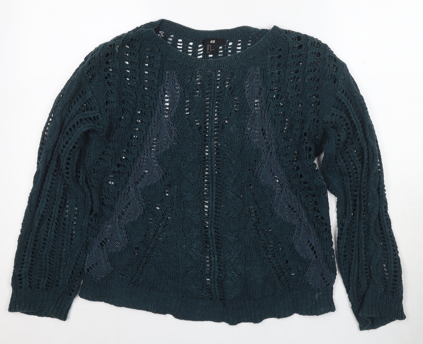 H&M Women's Green Pullover Jumper, Size S, Crew Neck