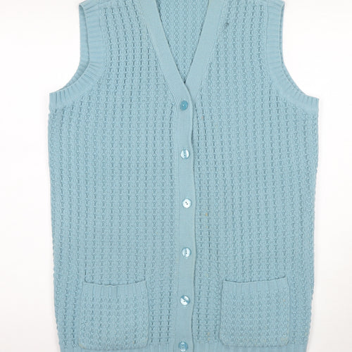 BM Women's Blue Sleeveless V-Neck Cardigan M Casual