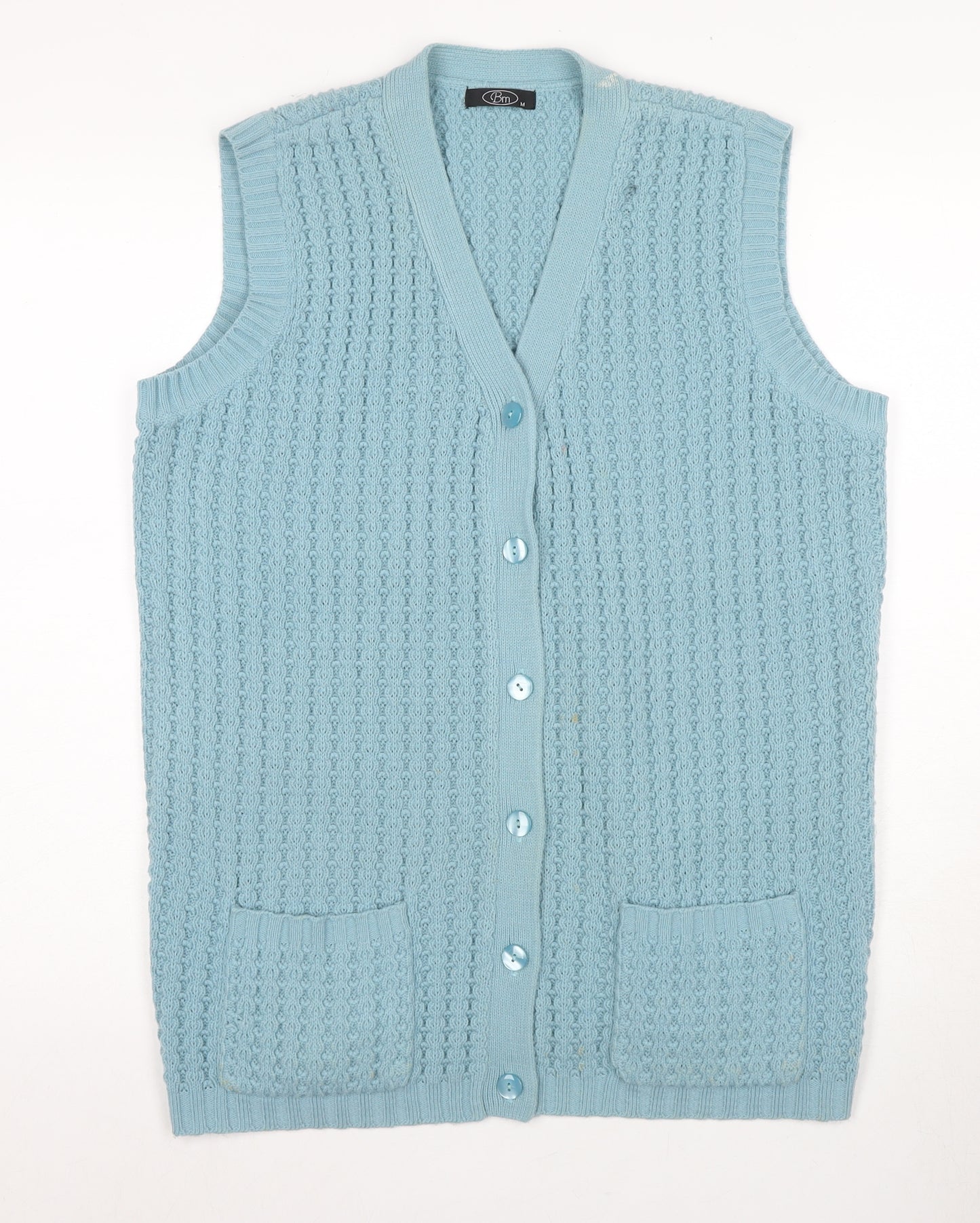 BM Women's Blue Sleeveless V-Neck Cardigan M Casual