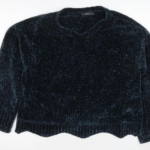 Zara Knit Women's Blue Chunky-Knit Pullover Jumper Size 14