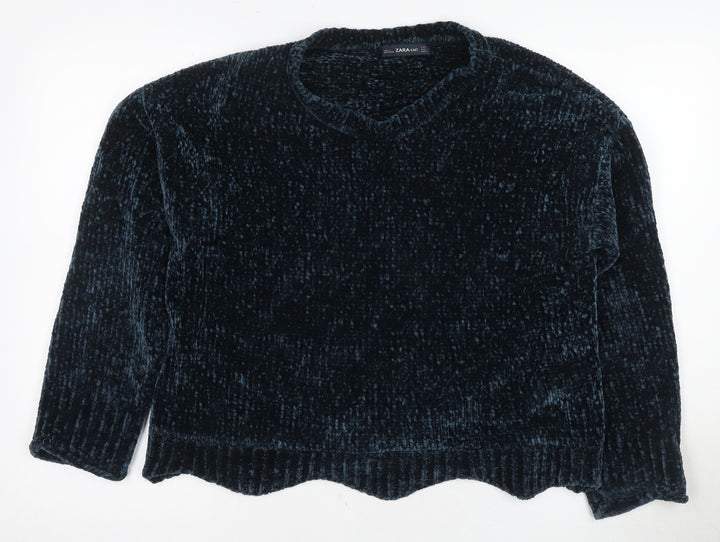 Zara Knit Women's Blue Chunky-Knit Pullover Jumper Size 14
