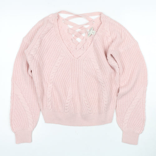 Miss Selfridge Women's Pink V-Neck Pullover Jumper Size 8