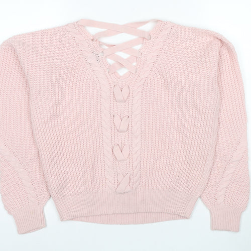 Miss Selfridge Women's Pink V-Neck Pullover Jumper Size 8