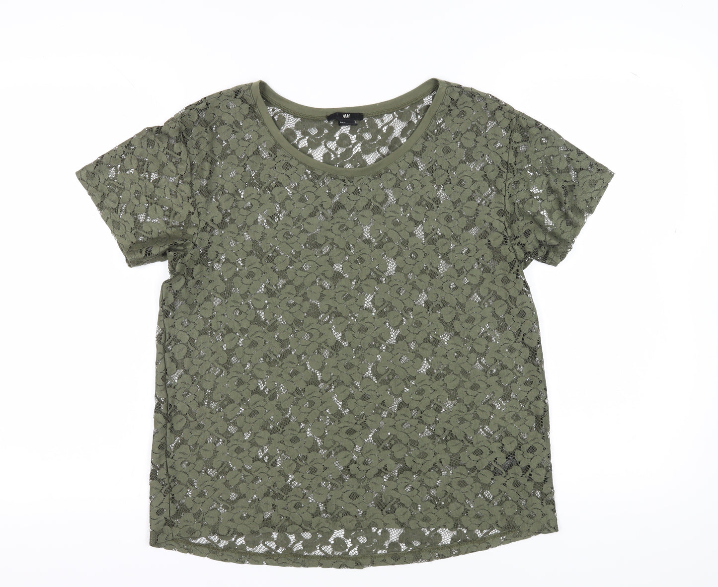 H&M Women's Green Lace T-Shirt, Size S