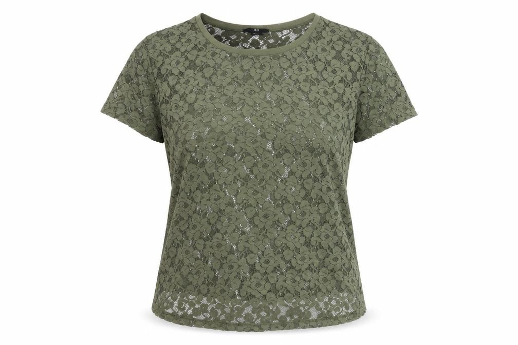 Front view of H&M Women's Green Lace T-Shirt, size S