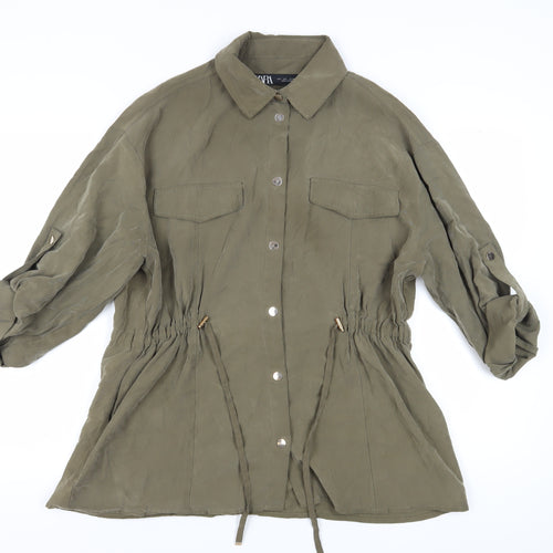 Zara Women's Green Button-Up Shirt L, Casual Style