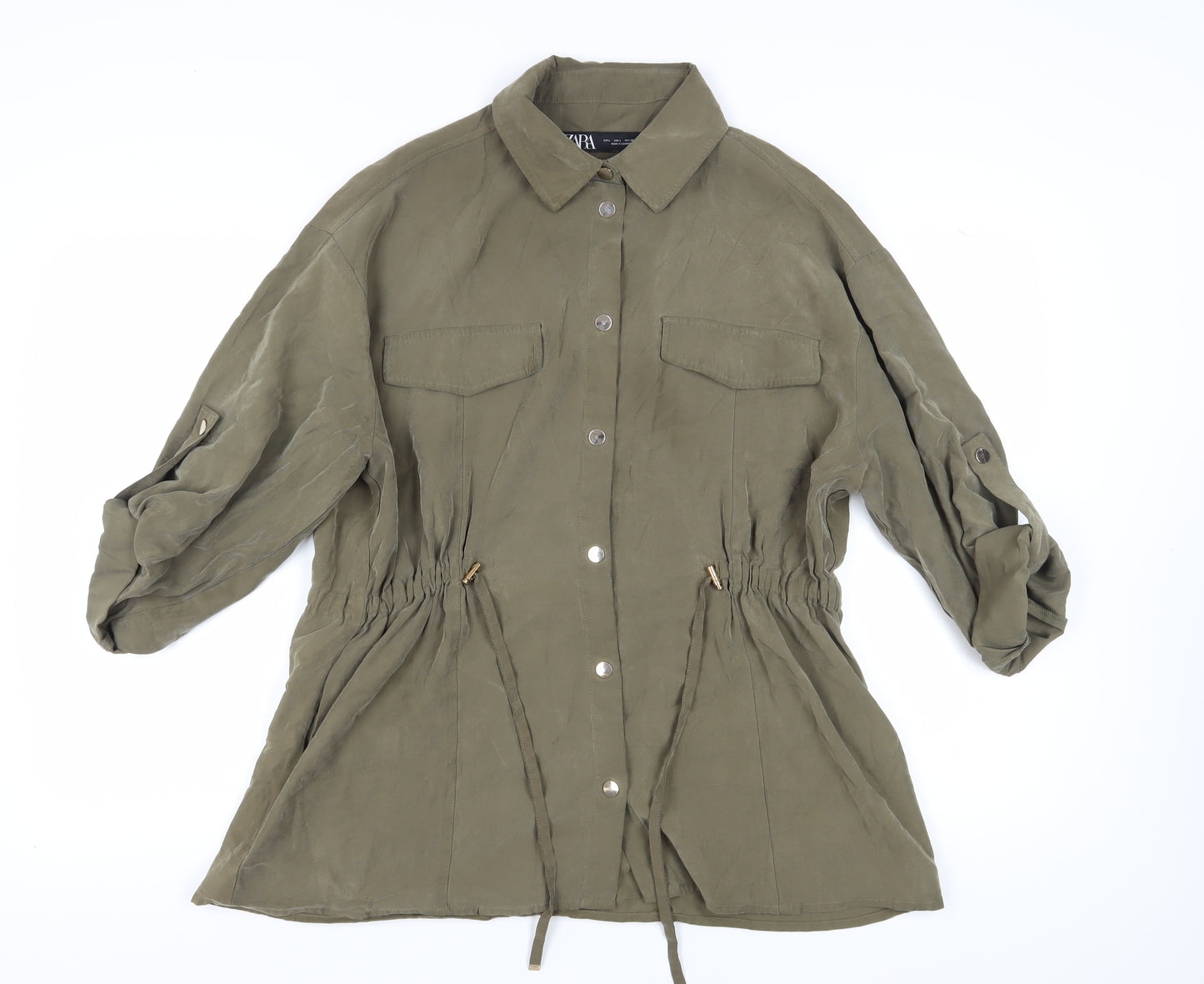Zara Women's Green Button-Up Shirt L, Casual Style
