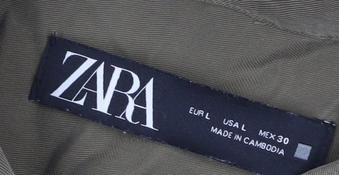 Zara Women's Green Button-Up Shirt L, Casual Style