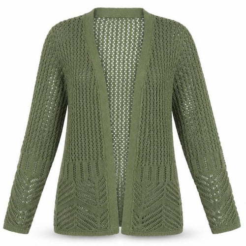 Damart Women's Green Open-Knit Cardigan V-Neck S