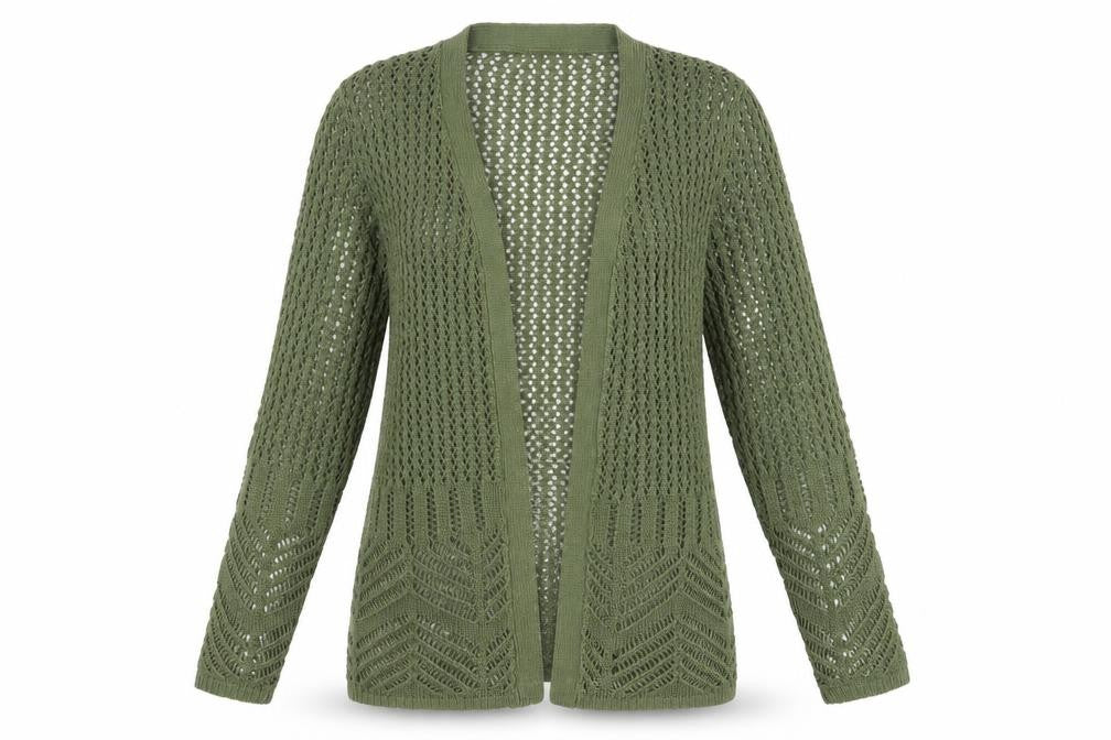 Damart Women's Green Open-Knit Cardigan V-Neck S