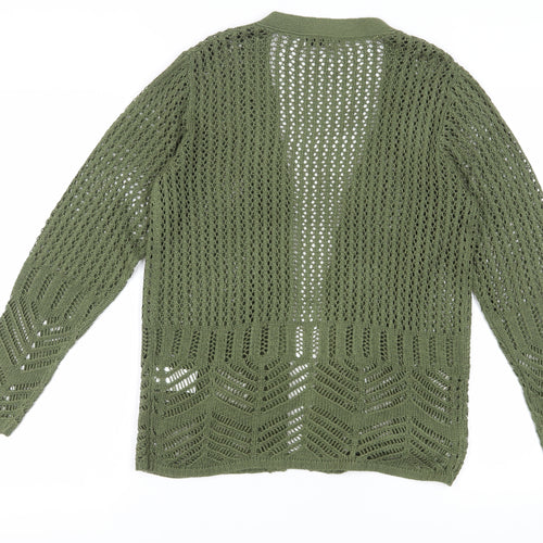 Damart Women's Green Open-Knit Cardigan V-Neck S