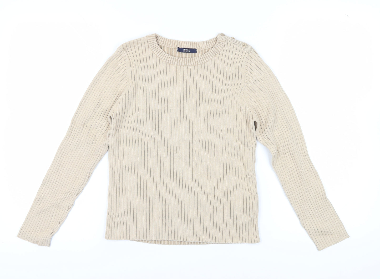 Marks & Spencer Beige Cotton Pullover Jumper - Size 12