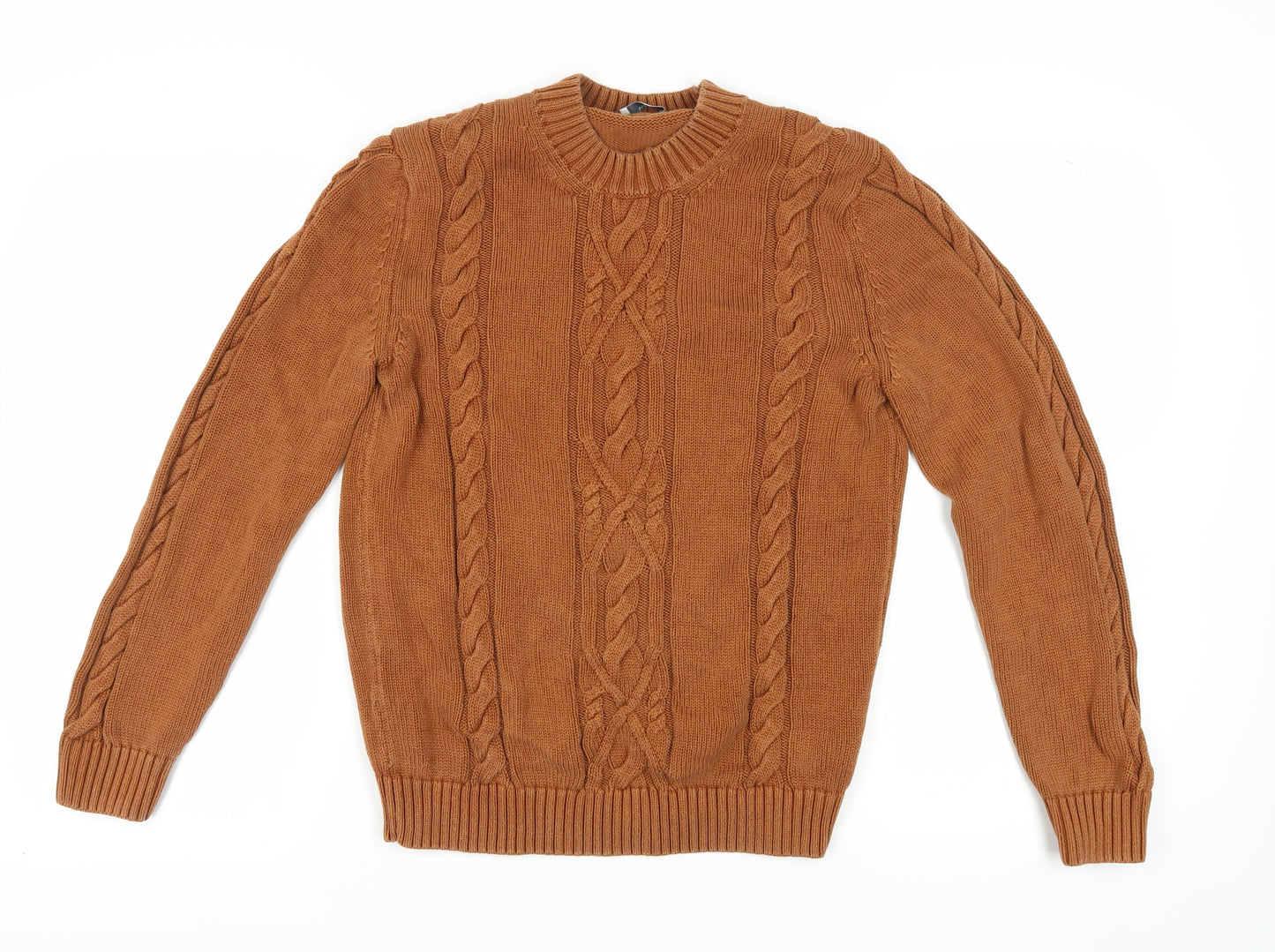 Mango Men's Brown Cotton Cable-Knit Pullover Jumper, L