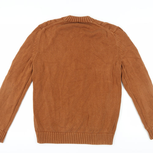 Mango Men's Brown Cotton Cable-Knit Pullover Jumper, L