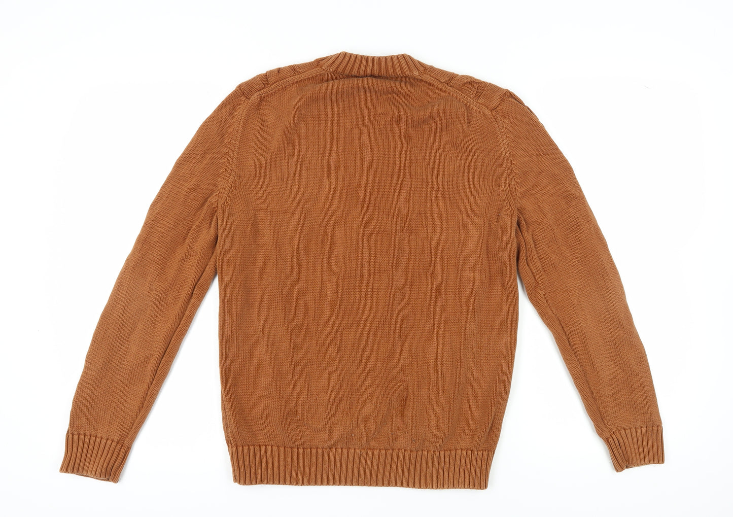 Mango Men's Brown Cotton Cable-Knit Pullover Jumper, L
