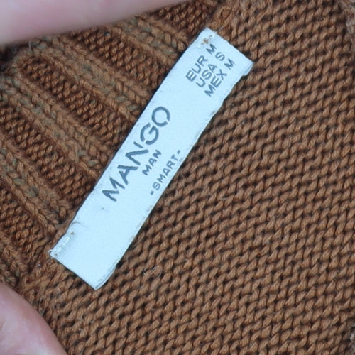 Mango Men's Brown Cotton Cable-Knit Pullover Jumper, L
