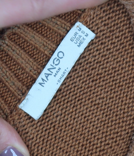Mango Men's Brown Cotton Cable-Knit Pullover Jumper, L