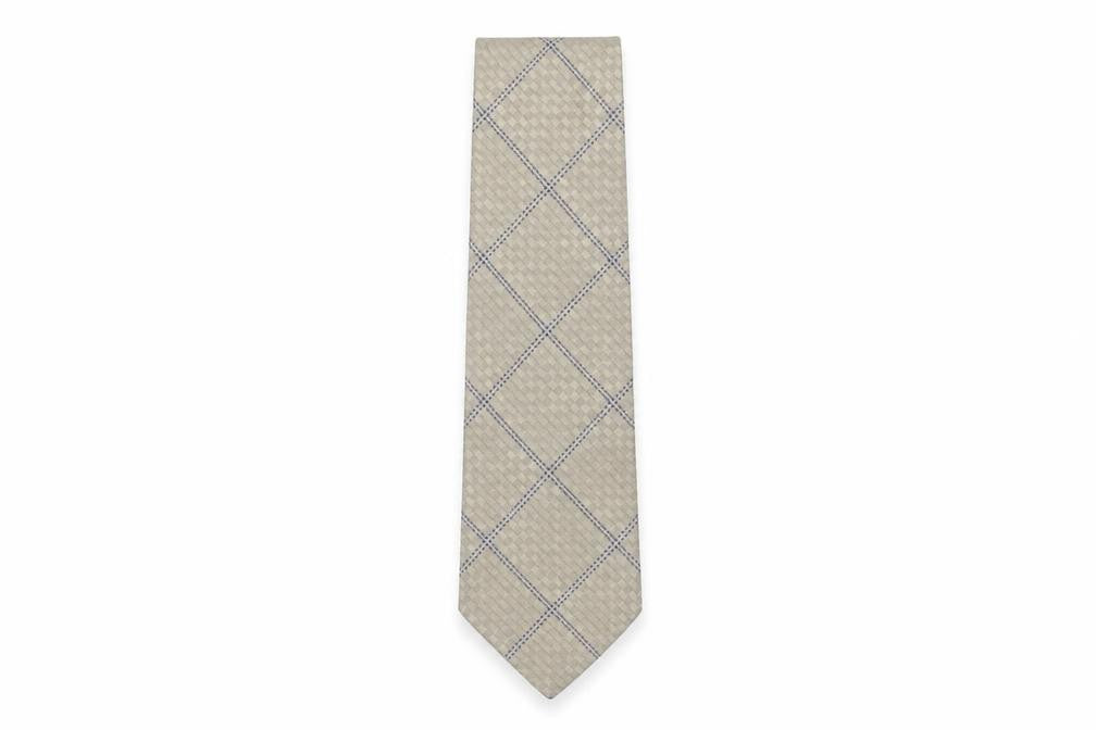 Front view of Ciro Citterio Beige Silk Men's Tie, Geometric Pattern