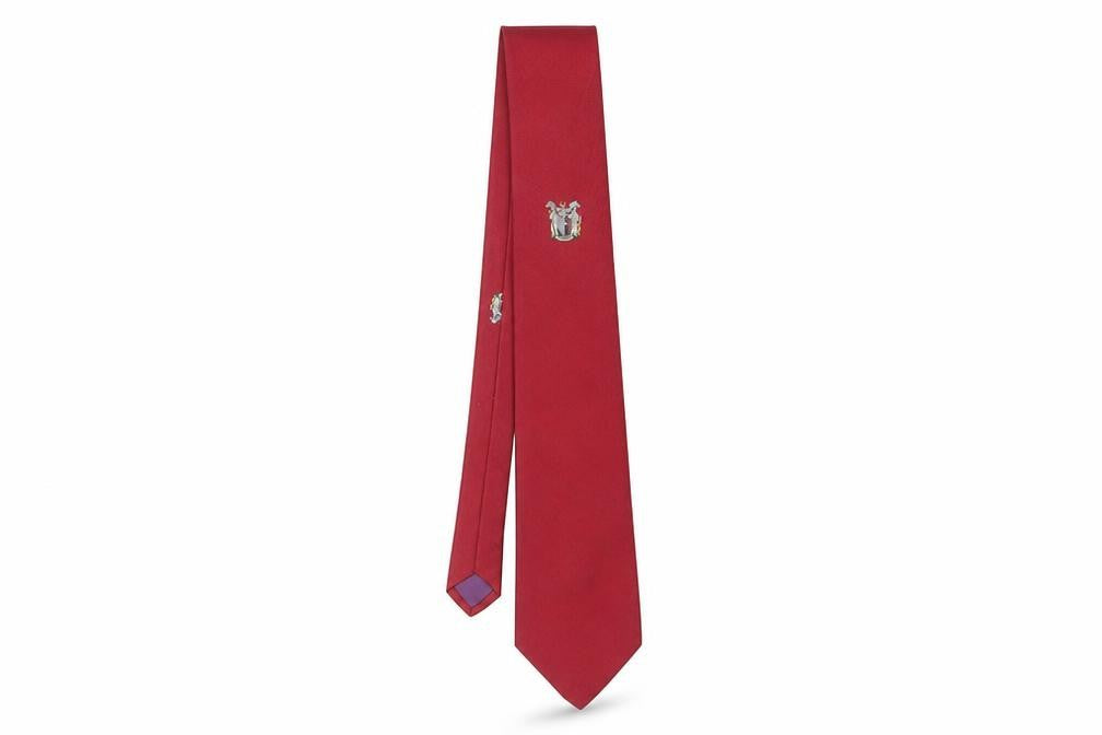 Front view of T M Lewin Men's Red Silk Tie with Logo Accent