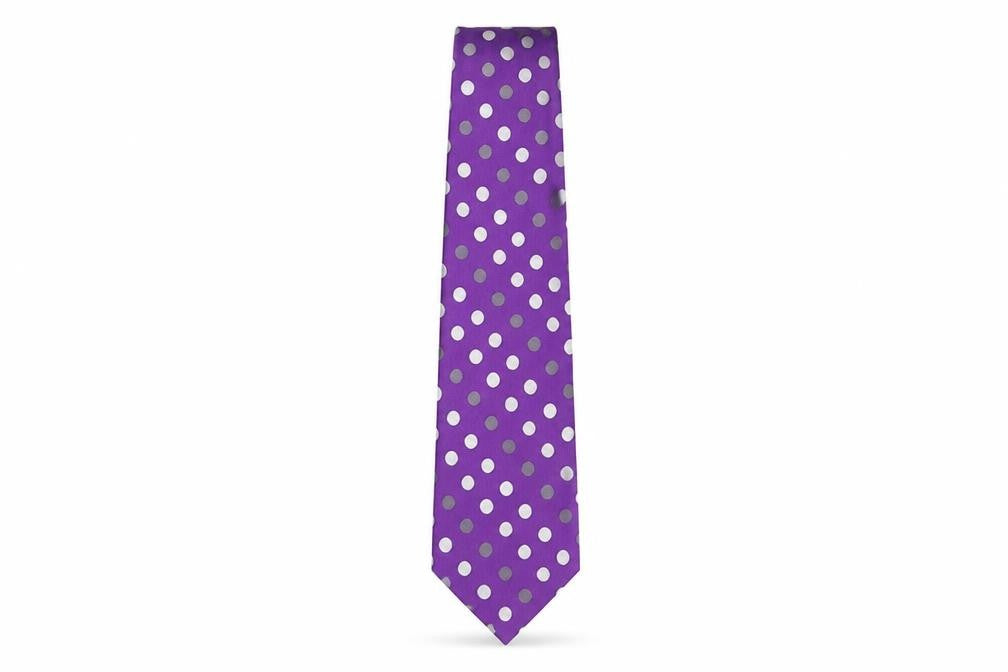 Front view of Daniel Hechter Men's Purple Polka Dot Silk Tie