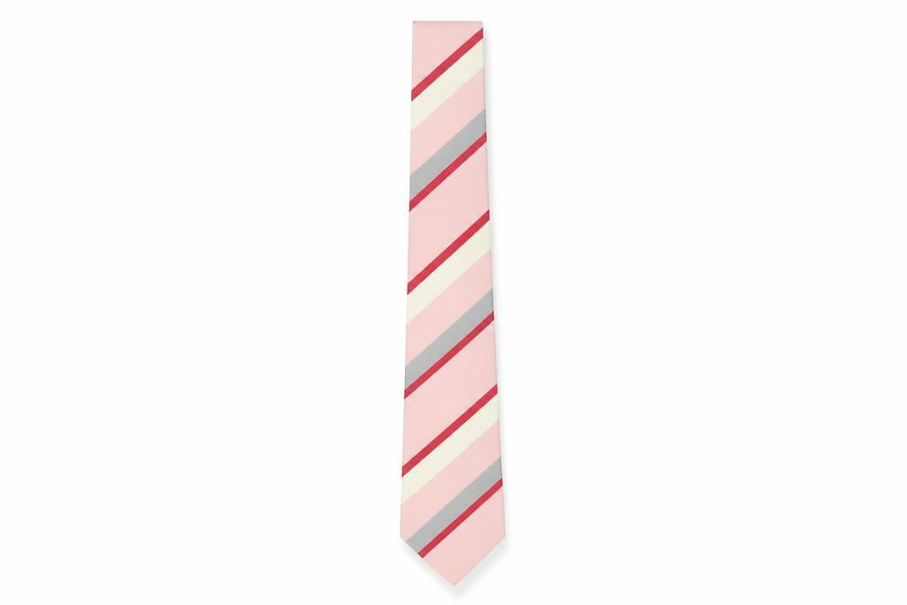 Front view of Moss Bros Pink Striped Men's Tie - New Polyester