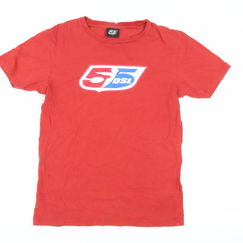 5DSL Men's Red Graphic Print Cotton T-Shirt