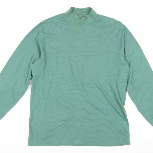 Lands' End Men's Green Mock Neck Cotton T-Shirt M