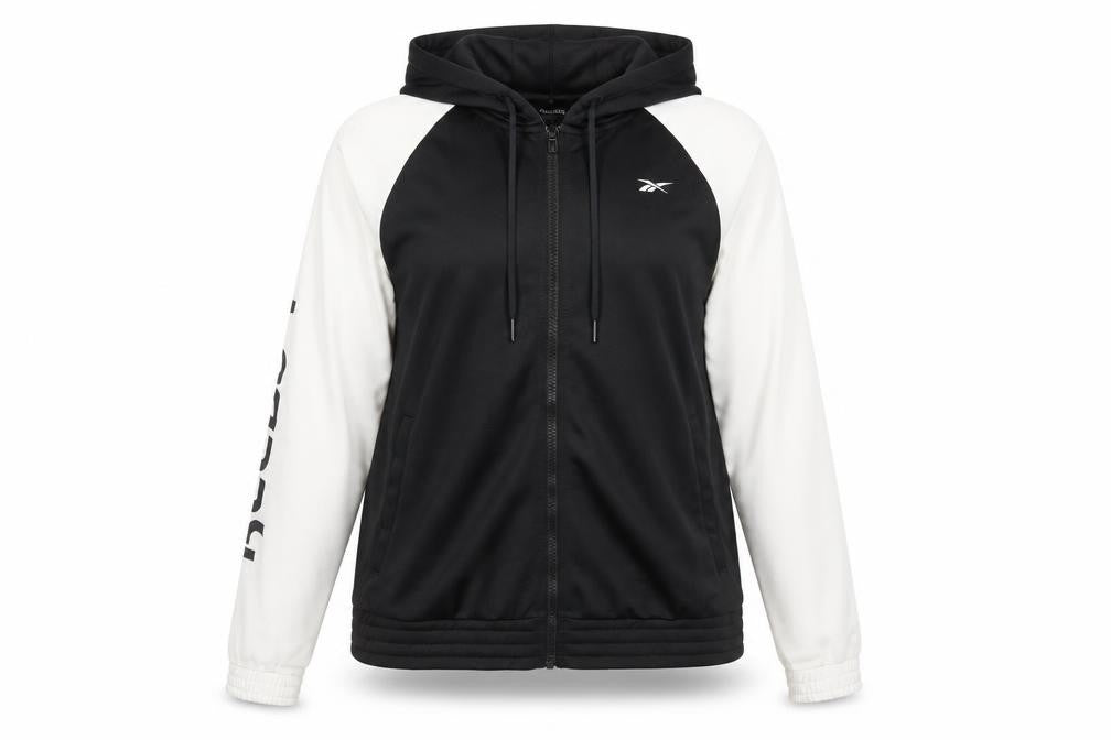 Front view of Reebok Black unisex full zip hoodie m
