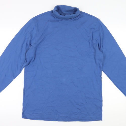 Lands' End Men's Blue Roll Neck T-Shirt, Size M