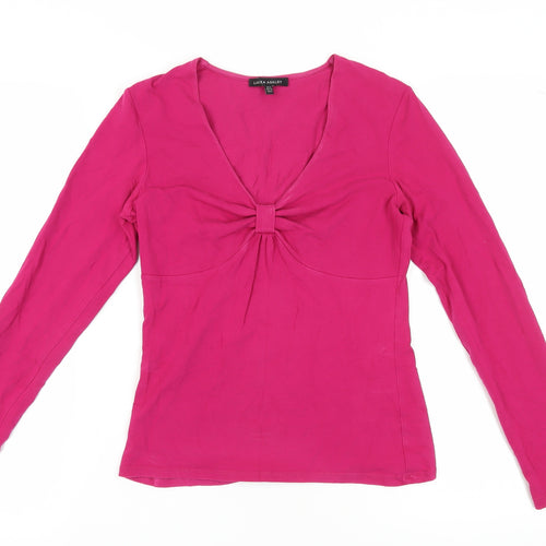Laura Ashley Pink Women's Blouse, Size 10, V-Neck Long Sleeve