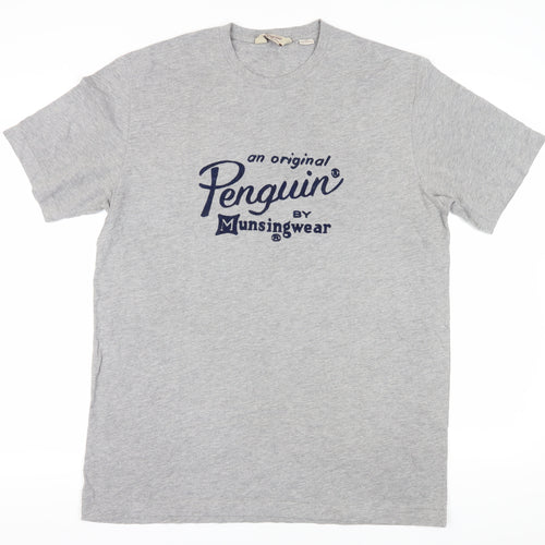 Penguin Men's Grey T-Shirt, Size L, Logo Accent