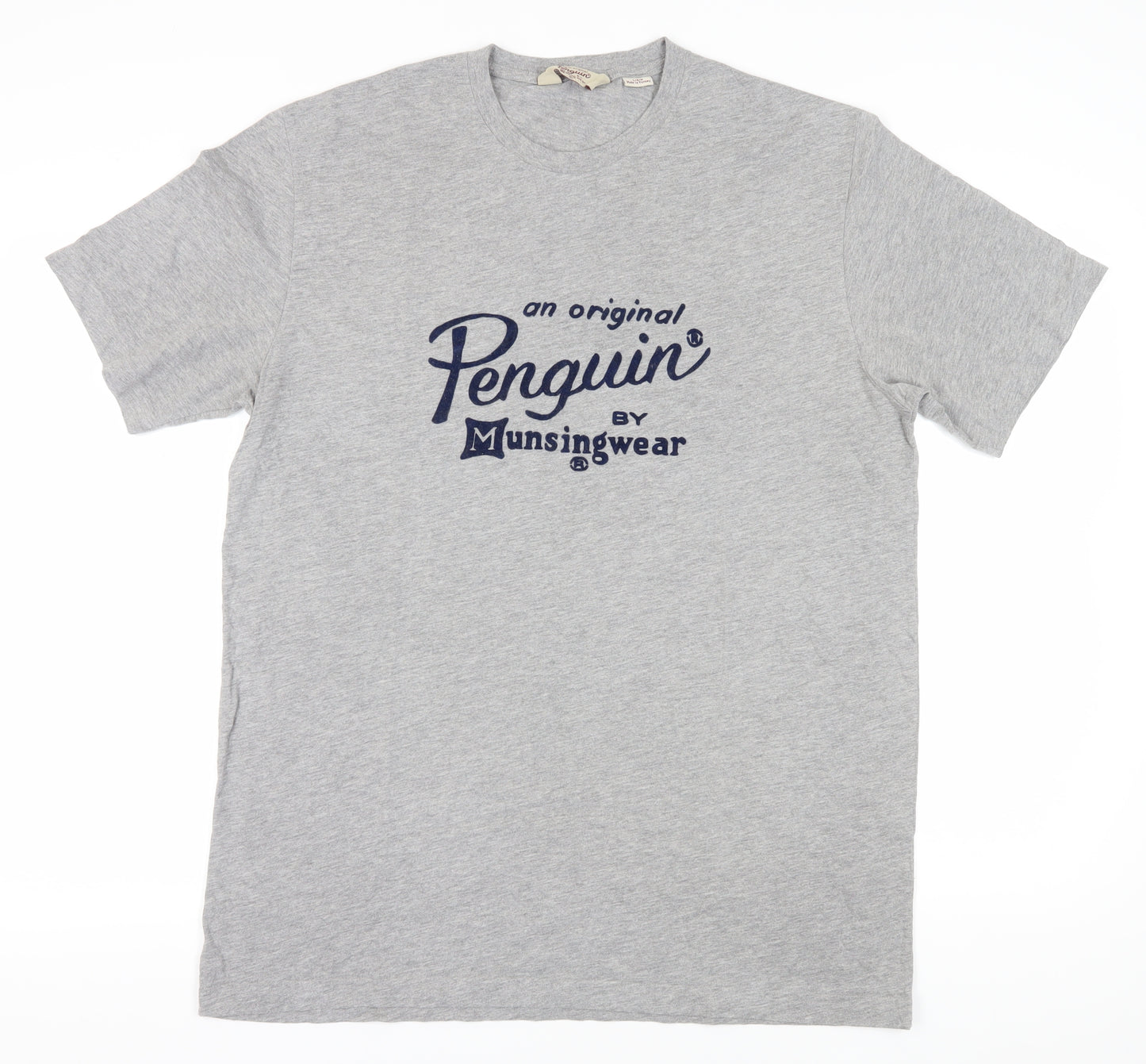 Penguin Men's Grey T-Shirt, Size L, Logo Accent