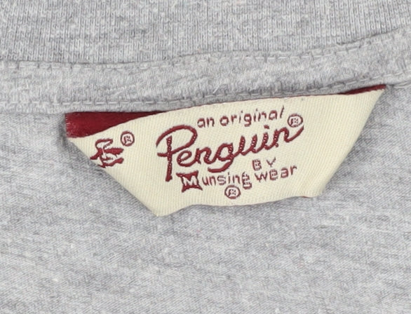 Penguin Men's Grey T-Shirt, Size L, Logo Accent