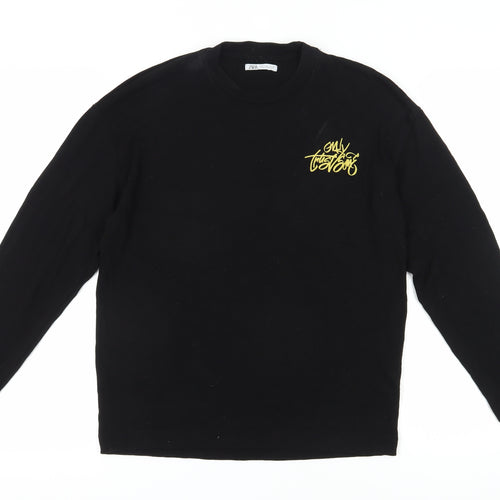 Zara Women's Black S Pullover Jumper, Logo, Graphic Print