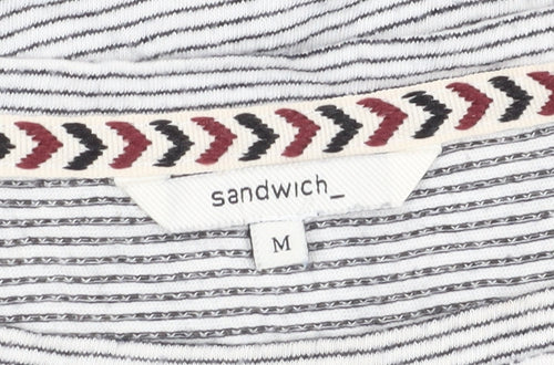 Sandwich Women's Grey Striped T-Shirt Medium
