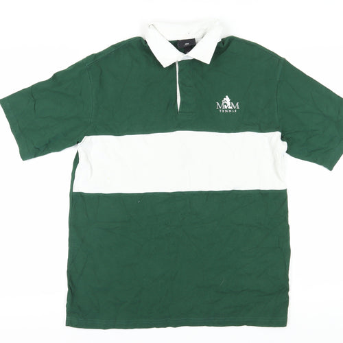 H&M Unisex Green Polo Shirt Relaxed Fit with Mickey Mouse