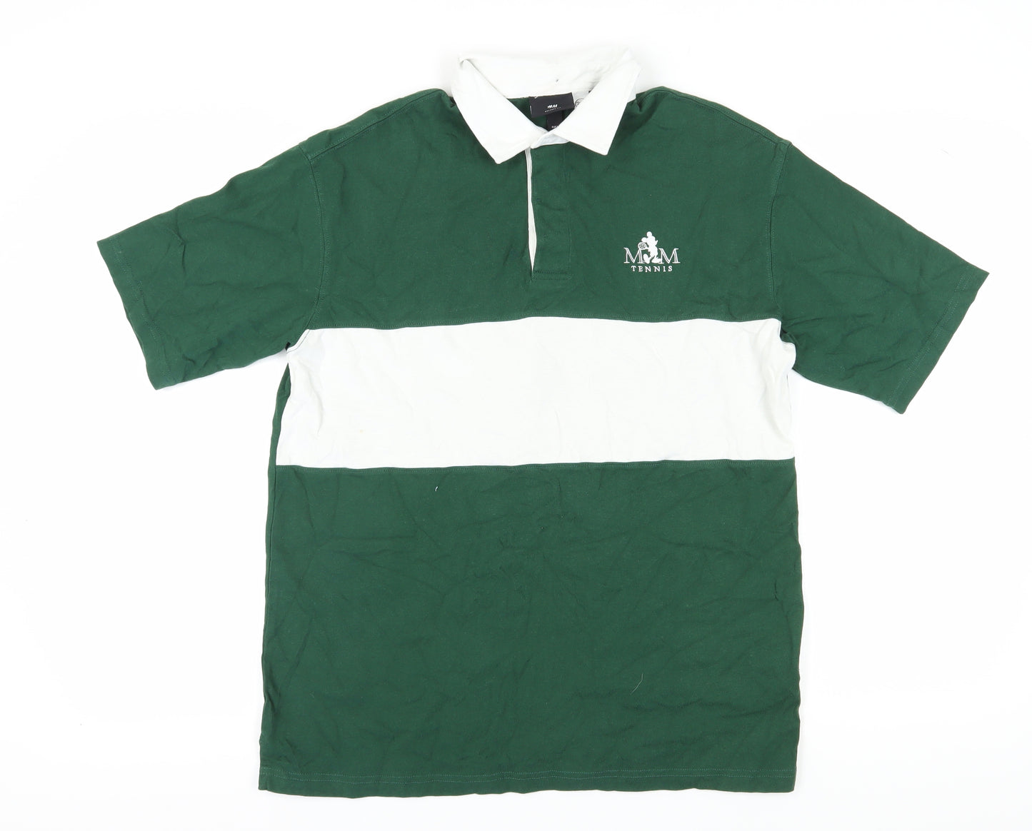 H&M Unisex Green Polo Shirt Relaxed Fit with Mickey Mouse