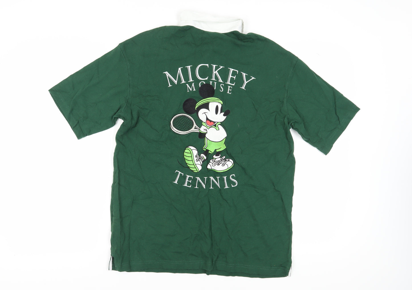 H&M Unisex Green Polo Shirt Relaxed Fit with Mickey Mouse