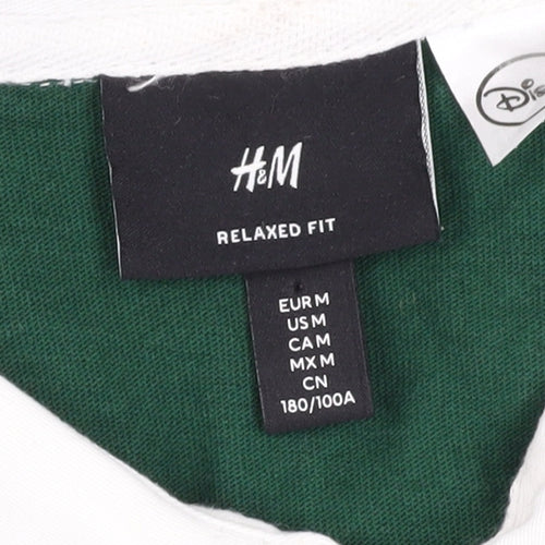 H&M Unisex Green Polo Shirt Relaxed Fit with Mickey Mouse