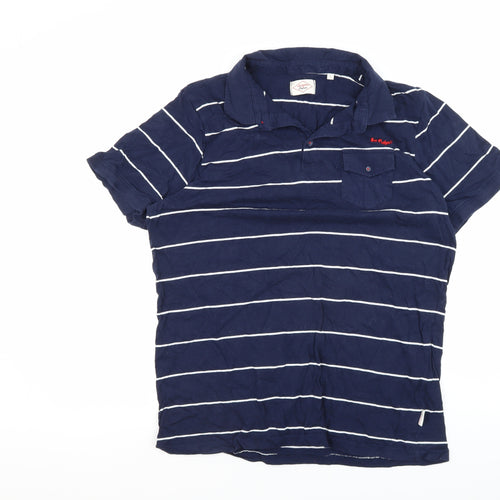 Lee Cooper Men's Blue Striped Polo Shirt L