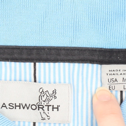 Ashworth Men's Blue Striped Polo Shirt Size L