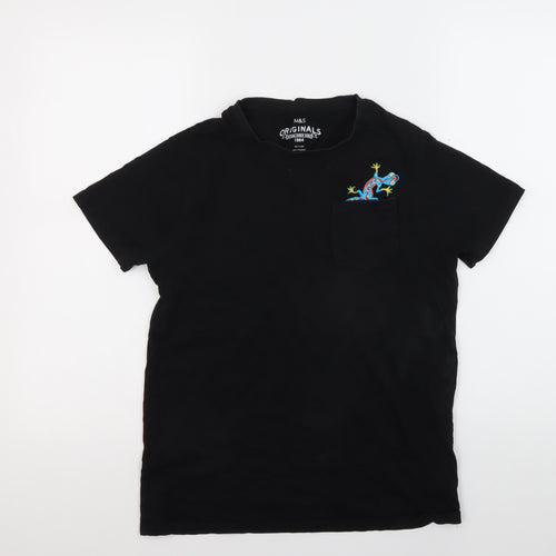 Marks and Spencer Boys Black T-Shirt 12-13 Years with Pocket