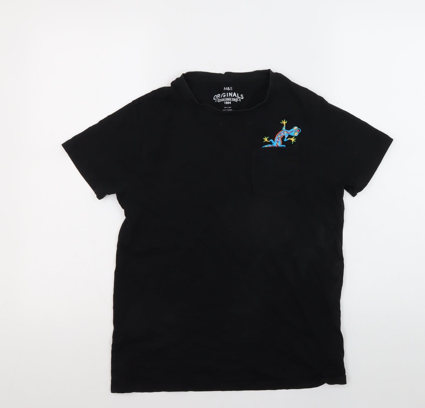 Marks and Spencer Boys Black T-Shirt 12-13 Years with Pocket