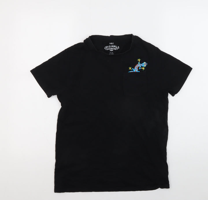 Marks and Spencer Boys Black T-Shirt 12-13 Years with Pocket