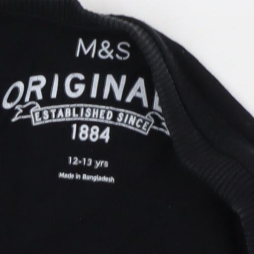 Marks and Spencer Boys Black T-Shirt 12-13 Years with Pocket