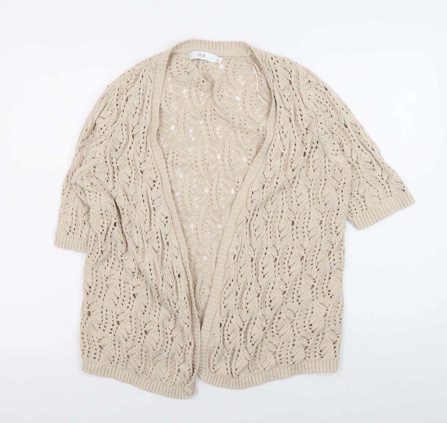 ISLE Beige Open-Knit Women’s Cardigan, Medium Size