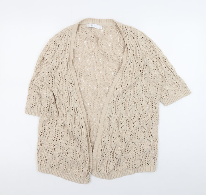 ISLE Beige Open-Knit Women’s Cardigan, Medium Size