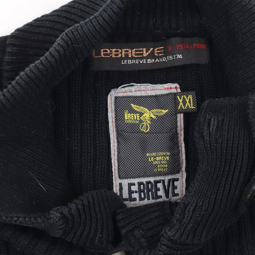 Le Breve Mens Black 2XL Henley Jumper