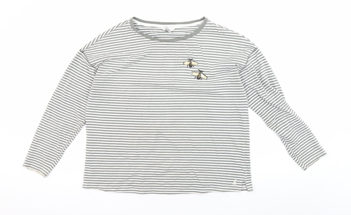 Joules Women's Grey Striped T-Shirt, Size 14